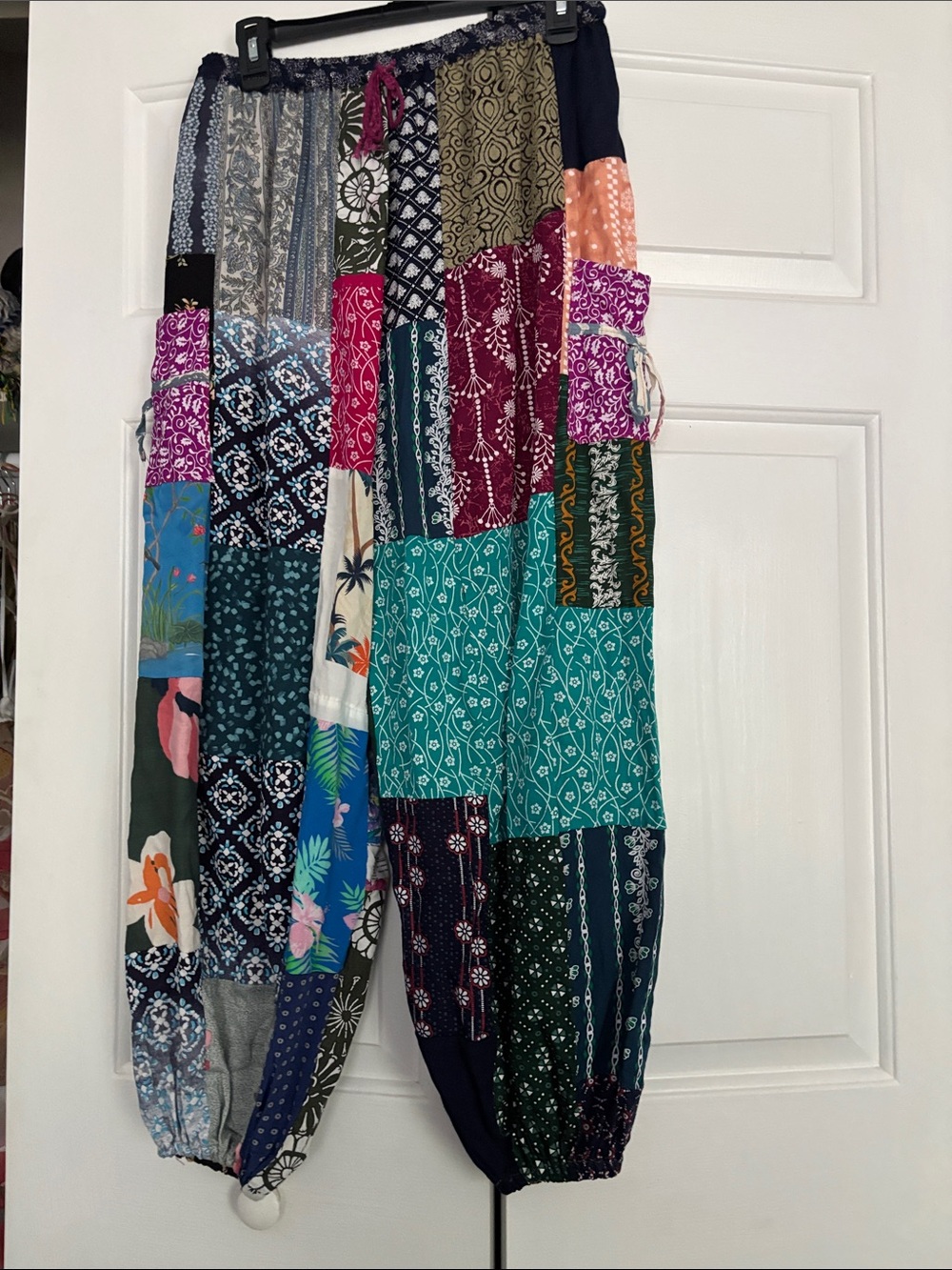 Ashley Taylor Patchwork Ankle Pants in Teal, Navy, Burgundy & Pink
